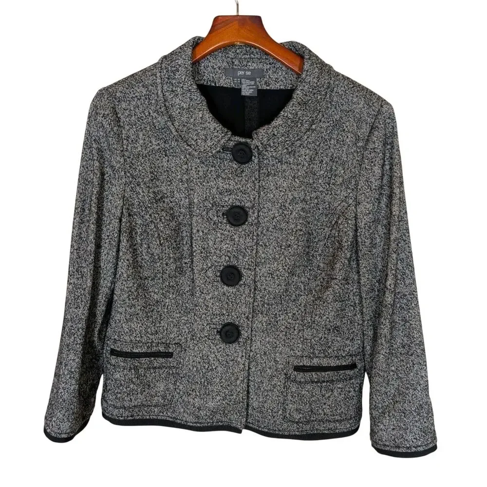 Per Se Women's Gray Black Wool Blend Tweed 2 Piece Skirt Suit Size US 16 UK 18 - Picture 2 of 16